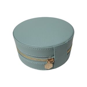 Round Makeup Cosmetic Bag Mirror Travel Beauty Zip Blue Jewelry Mirror